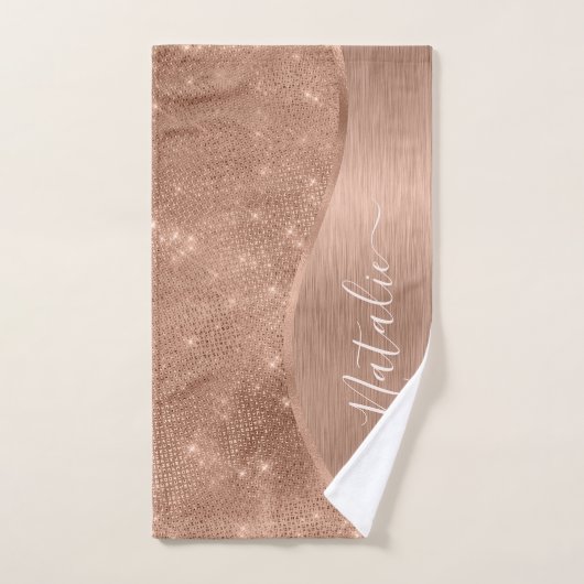 Metallische Rose Gold Glitzer Personalisiert Badhandtuch Set (Handtuch)