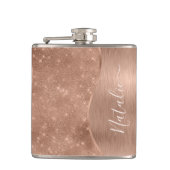 Metallische Rose Gold Glitzer Personalisiert Flachmann (Vorderseite)