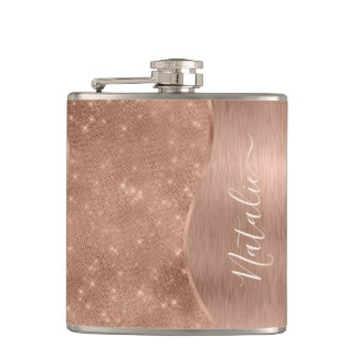 Metallische Rose Gold Glitzer Personalisiert Flachmann