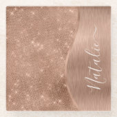 Metallische Rose Gold Glitzer Personalisiert Glasuntersetzer (Vorderseite)