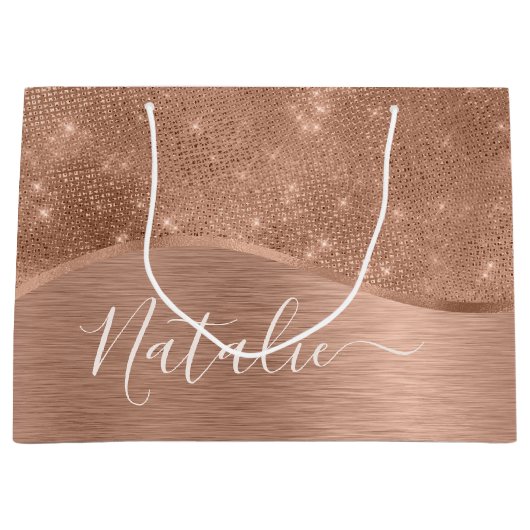 Metallische Rose Gold Glitzer Personalisiert Große Geschenktüte (Vorderseite)