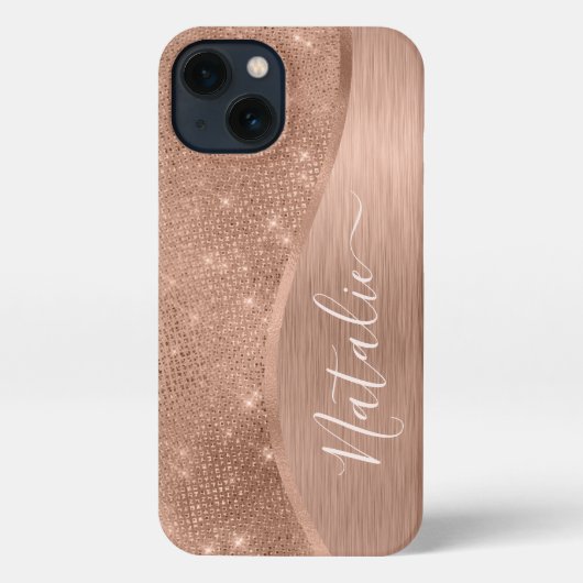 Metallische Rose Gold Glitzer Personalisiert iPhone Hülle (Rückseite)