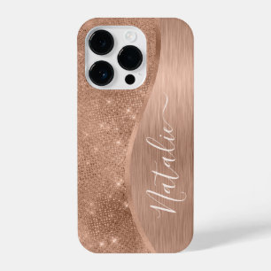 Metallische Rose Gold Glitzer Personalisiert iPhone 14 Pro Hülle