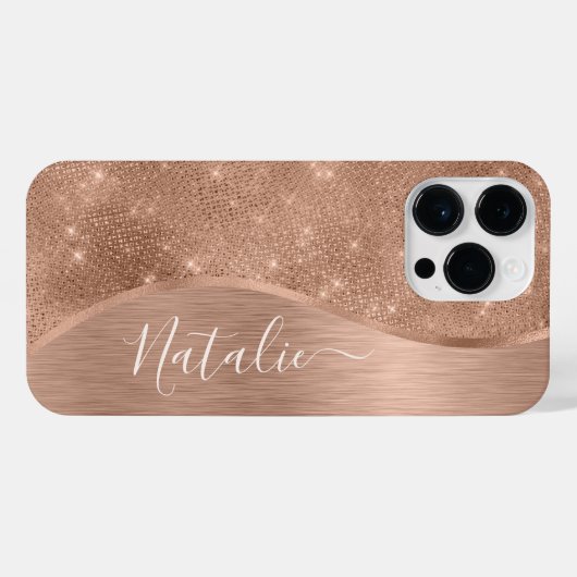 Metallische Rose Gold Glitzer Personalisiert iPhone Hülle (Rückseite (Horizontal))