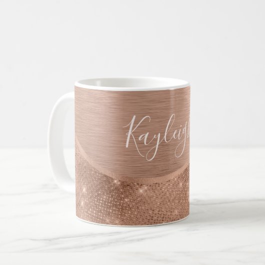 Metallische Rose Gold Glitzer Personalisiert Kaffeetasse (Vorderseite Links)