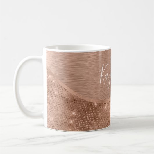 Metallische Rose Gold Glitzer Personalisiert Kaffeetasse (Links)