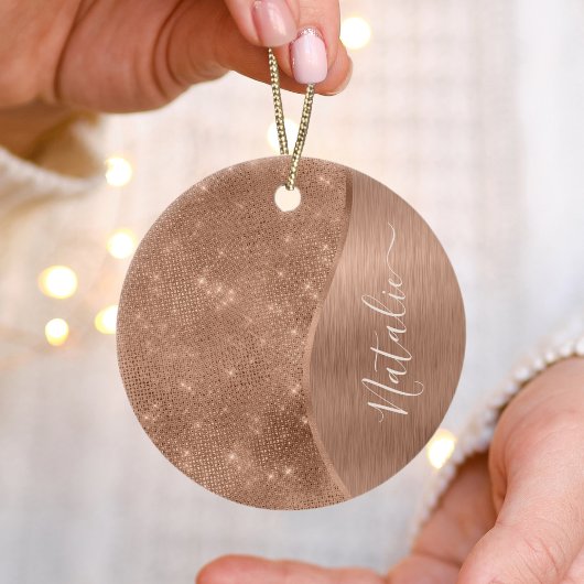 Metallische Rose Gold Glitzer Personalisiert Keramik Ornament
