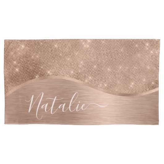 Metallische Rose Gold Glitzer Personalisiert Kissenbezug (Vorderseite)
