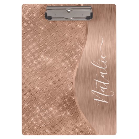 Metallische Rose Gold Glitzer Personalisiert Klemmbrett (Vorderseite)