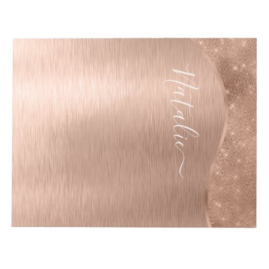 Metallische Rose Gold Glitzer Personalisiert Notizblock (Vorderseite)