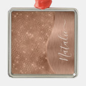 Metallische Rose Gold Glitzer Personalisiert Ornament Aus Metall (Vorne)