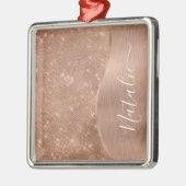 Metallische Rose Gold Glitzer Personalisiert Ornament Aus Metall (Links)