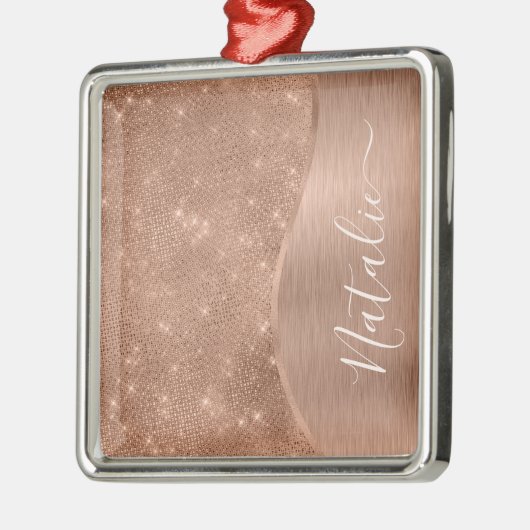 Metallische Rose Gold Glitzer Personalisiert Ornament Aus Metall (Links)