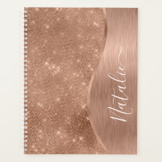 Metallische Rose Gold Glitzer Personalisiert Planer (Vorderseite)