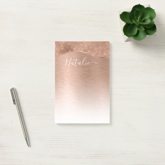 Metallische Rose Gold Glitzer Personalisiert Post-it Klebezettel (Büro)
