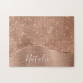 Metallische Rose Gold Glitzer Personalisiert Puzzle (Horizontal)