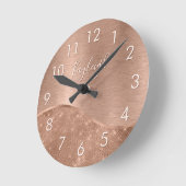 Metallische Rose Gold Glitzer Personalisiert Runde Wanduhr (Winkel)
