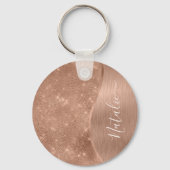 Metallische Rose Gold Glitzer Personalisiert Schlüsselanhänger (Vorderseite)