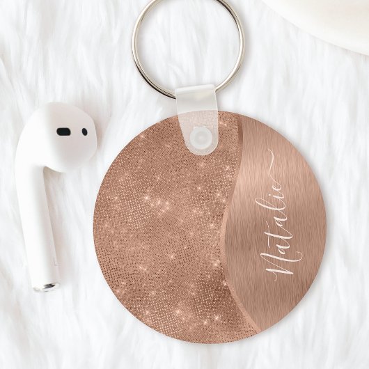 Metallische Rose Gold Glitzer Personalisiert Schlüsselanhänger