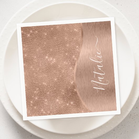 Metallische Rose Gold Glitzer Personalisiert Serviette