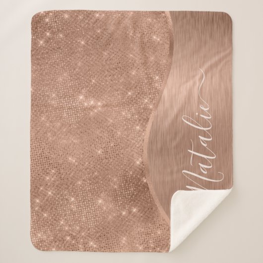Metallische Rose Gold Glitzer Personalisiert Sherpadecke (Vorderseite)