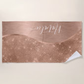 Metallische Rose Gold Glitzer Personalisiert Strandtuch (Vorderseite)