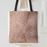 Metallische Rose Gold Glitzer Personalisiert Tasche<br><div class="desc">Einfach personalisieren Sie diese Rose goldgebürstetes Metall und glamouröse Imitate Glitzer gemustert Tote Tasche mit Ihrem eigenen individuelle Name.</div>