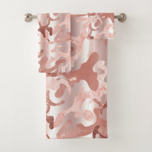 Metallische Rose Gold Glitzer + Rosa Camouflage Badhandtuch Set