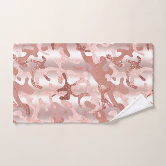Metallische Rose Gold Glitzer + Rosa Camouflage Badhandtuch Set (Handtuch)