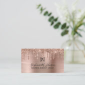 Metallische Rose Gold Glitzer Tropfen Monogram Log Visitenkarte (Stehend Vorderseite)