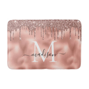 Metallische Rose Gold Monogram Pink Glitzer Tropfe Badematte