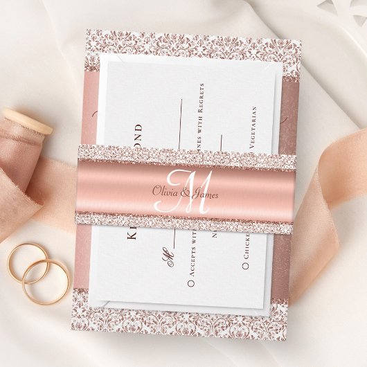Metallische Rose Gold Monogram Wedding Einladungsbanderole