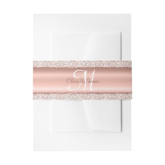 Metallische Rose Gold Monogram Wedding Einladungsbanderole (Vorderseite Beispiel)