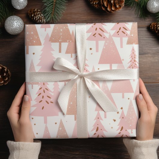 Metallische Rose Gold Pink Silberne Weihnachtsbaum Geschenkpapier