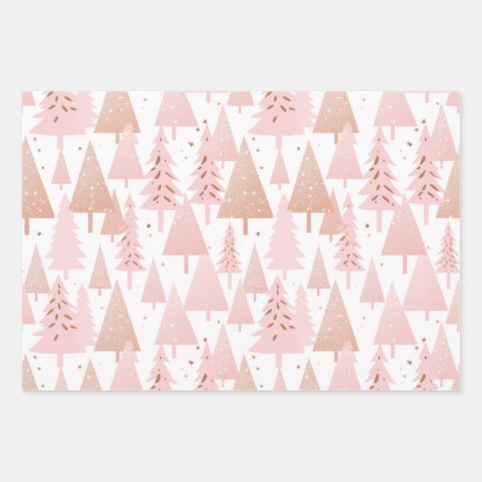 Metallische Rose Gold Pink Silberne Weihnachtsbaum Geschenkpapier Set (Vorderseite)