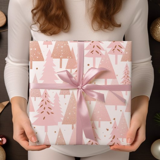 Metallische Rose Gold Pink Silberne Weihnachtsbaum Geschenkpapier Set