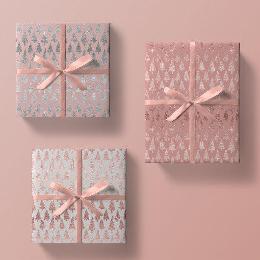Metallische Rose Gold Platinum Silber Weihnachtsba Geschenkpapier Set