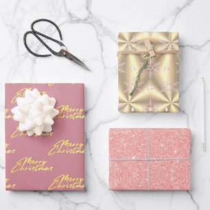 Metallische Rose Gold Platinum Weihnachten Geschenkpapier Set