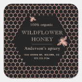 Metallische Rose Gold Queen Bee Honey Jar Label Quadratischer Aufkleber (Vorderseite)