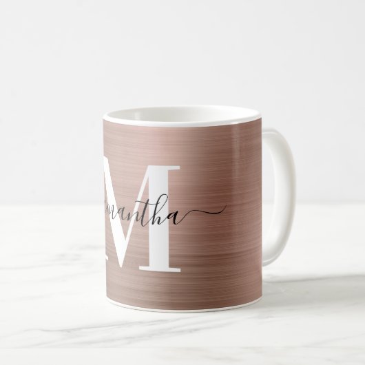 Metallische Rose Gold Signature Monogramm Kaffeetasse (VorderseiteRechts)