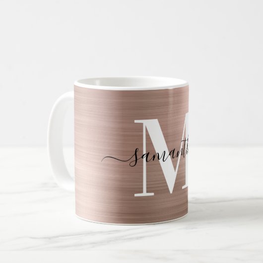 Metallische Rose Gold Signature Monogramm Kaffeetasse (Vorderseite Links)