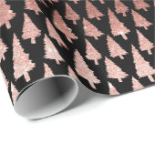 Metallische Rose Gold Weihnachtsbäume auf Black Gi Geschenkpapier (Rolleneckpunkt)