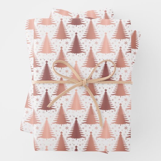 Metallische Rose Gold Weihnachtsbaummuster Geschenkpapier Set (Beispiel)