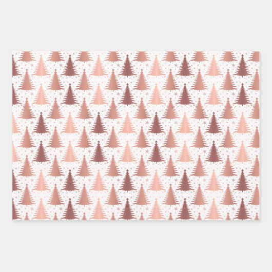 Metallische Rose Gold Weihnachtsbaummuster Geschenkpapier Set (Vorderseite)