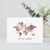 Metallische Rose Gold Weltkarte Hochzeit R.S.V.P RSVP Karte (Stehend Vorderseite)