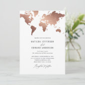 Metallische Rose Gold Weltkarte Hochzeitreise (Stehend Vorderseite)