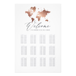 Metallische Rose Gold Weltkarte Hochzeitssitzplan Fotodruck