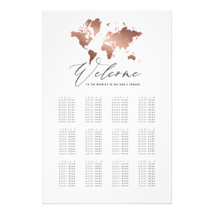 Metallische Rose Gold Weltkarte Hochzeitssitzplan Fotodruck