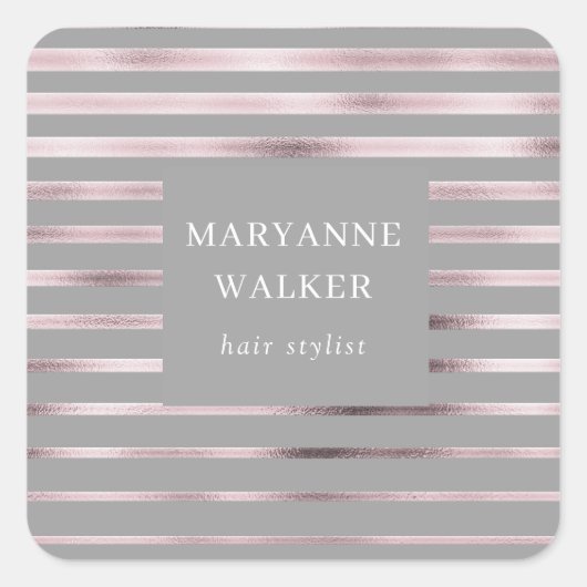 Metallische Rose Goldfolienstreifen aus elegantem Quadratischer Aufkleber (Vorderseite)