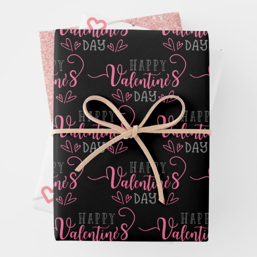 Metallische Rose Sparkle Glitzer Glücklicher Valen Geschenkpapier Set (Beispiel)